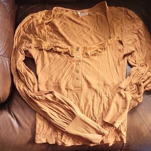 Free People Rust Long Sleeve Blouse